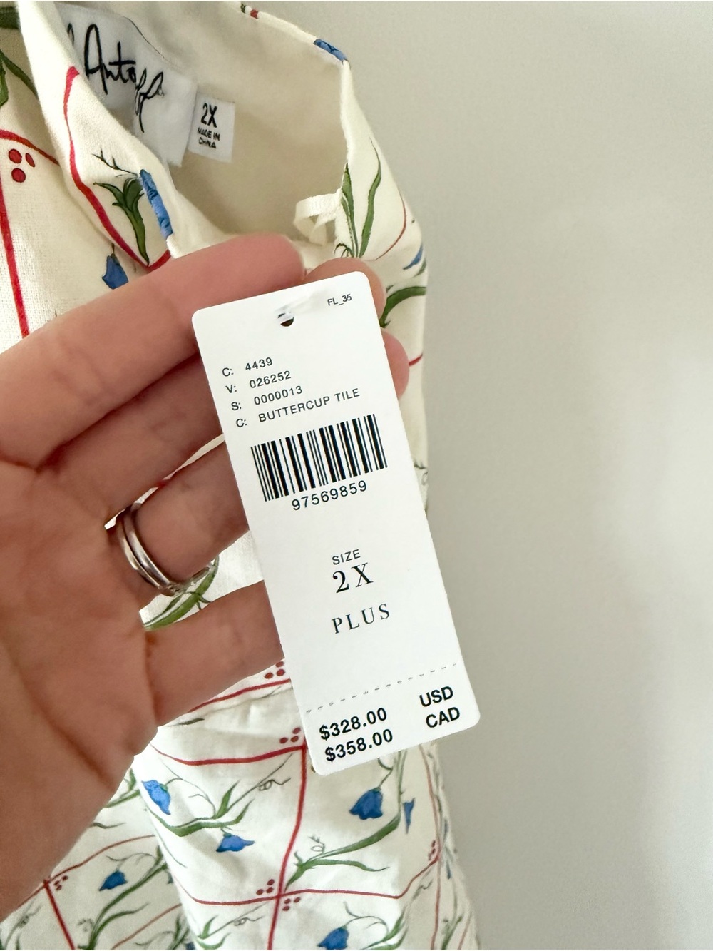 NWT Rachel Antonoff Harper Cream Midi Dress with Blue Floral Grid Size 2X - Picture 9 of 10